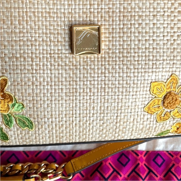 NWT Tory Burch Fleming in Napa Leather and Straw with embroidered floral detail - Picture 11 of 15